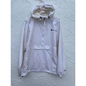 Champion Mens Windbreaker Hooded Rain Jacket White Sz Large